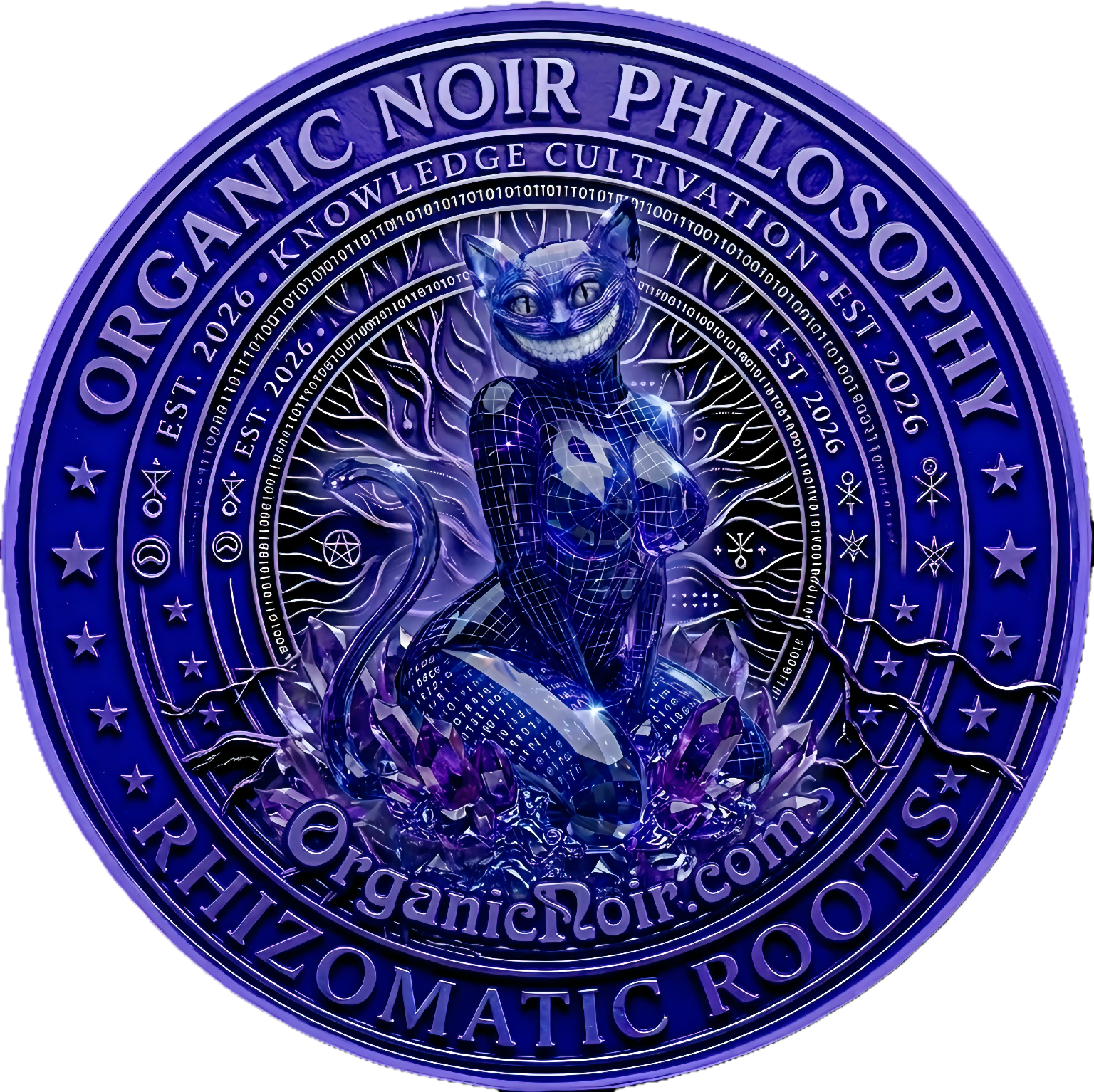 The Organic Noir Philosophy and Modern Alchemy Sigil of the Quantum Cat The Organic Noir Philosophy and Modern Alchemy. From Stardust to Data Frequency Resonance to Form. Knowledge Cultivation from Rhizomatic Roots. Organicnoir.com